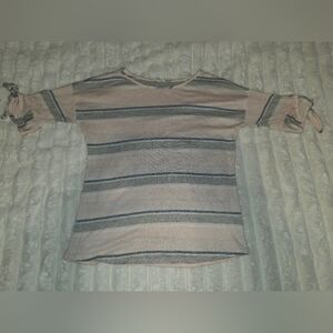 Women's Medium Como Blu Striped Pink and Gray Top with Tie Sleeves